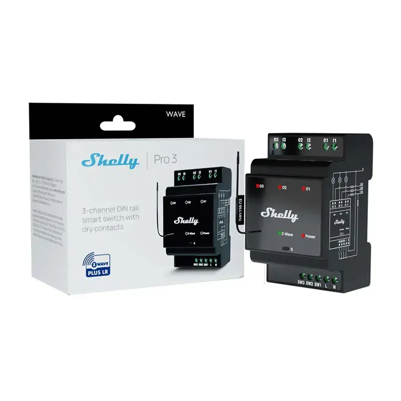 Shelly WavePro3 DIN sliedes 3 kanālu Z-Wave relejs Photo 3
