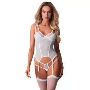 Баска-белье Obsessive Arrowel L/XL, черная, двойные косточки, регулируемые бретели, 94% полиамид
