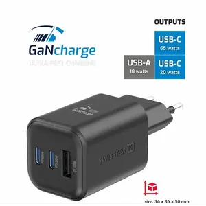 Portable travel charger SWISSTEN 22071410 65W dual USB-C fast charging