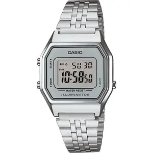 Rokaspulkstenis CASIO sieviešu Retro LA680WEA-7EF — digitāls, nerūsējošā tērauda siksna, kompakts korpuss
