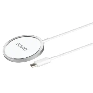Wireless indoor mobile charger SAVIO LA-11, Qi 1.2, 15 W, white, 55×55×5 mm