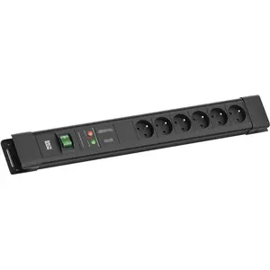 Strāvas sadalītājs Bachmann CONNECTUS BM005934 — 6×UTE kontaktligzdas, 1×GVS, slēdzis, 2,0 m kabelis, CEE7/7 spraudnis, melns