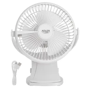 Clip-on Rechargeable Desk Fan Adler AD 7342 — 15.5 cm, 3 speeds, oscillation, 5 W