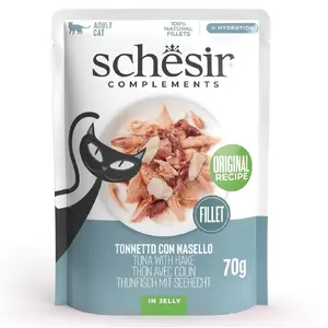 Wet cat food Agras Pet Foods SCHESIR Tuna with hake in jelly, 70 g, grain-free, soy- and gluten-free