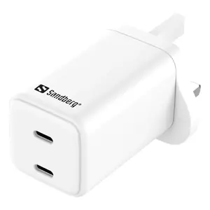 AC charger SANDBERG Dual USB-C PD65W UK 441-62 — dual USB-C PD 65W, UK plug