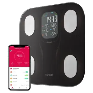 Умные напольные весы SENCOR SBS9002BK — Bluetooth, ИМТ, жир, вода, мышцы, кости, расчёт калорий, закалённое стекло 6 мм