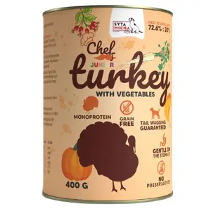 Wet dog food SYTA MICHA Chef Turkey with vegetables Junior 400 g — complete canned food for puppies