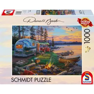 Пазл schmidt spiele 58533 — 1000 деталей, «Camping idyll by the lake», пейзажная иллюстрация