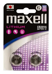 Maxell CR2016 Lithium-Manganese Dioxide Single-Use Coin Cell Battery 3V 2-Pack