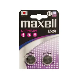 Coin cell battery MAXELL CR2025 3V, lithium LiMnO2, 170 mAh, diameter 20 mm, height 2.5 mm — pack of 2