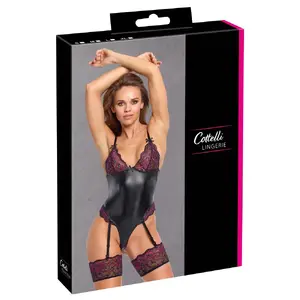 Body garter Cottelli Collection L Black, removable suspender straps, lace cups, high leg cut, size L