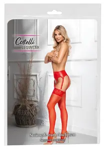 Прозрачные чулки-панчохи cottelli collection 25407893021 — красные, размер S, 20 denьер, силиконовая лента, кружево 9 см