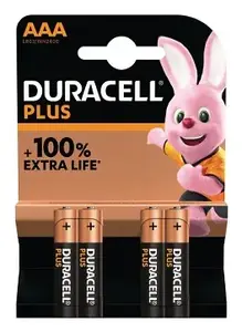 Одноразовая батарейка AAA Duracell Plus 1.5 В, 4 шт., 11×10×48 мм