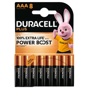 Одноразовая щелочная батарейка AAA Duracell Plus 1,5В — 8 шт., 48×11×10 мм каждая