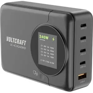 Charging station Voltcraft UC-4C1A240W01 — USB-C and USB-A ports, Power Delivery 3.0, black