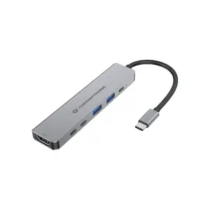 6-in-1 USB 3.2 Gen 1 Docking Station CONCEPTRONIC DONN33G HDMI, 2×USB-A 5Gbps, 2×USB-C 5Gbps, 100W USB PD, Silver