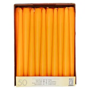 Taper candles Papstar SVECES 2.2×25 cm Orange, paraffin-stearin, pack of 50