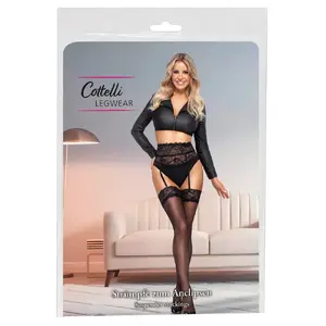 Caurspīdīgi viršstilbu zeķubikses cottelli collection 25407891051, melnas, 20 den, izmērs XL, mežģīnes 9 cm