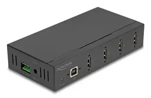 DELOCK saskarnes hubs USB 2.0 Type-B uz 4x USB 2.0 Type-A (480 Mbit/s), melns, metāla korpuss, DC barošana