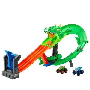 Monster truck & track set Hot Wheels Sharks vs. Dinos Dragon Destruction Playset 2 Toy Trucks