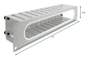 Cable management panel DELOCK 67280 — 19" 2U steel rack panel with opening, grey