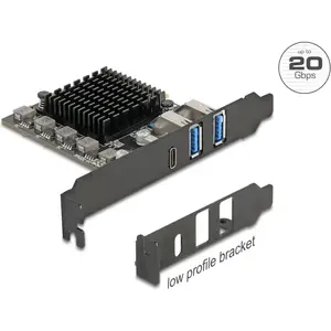 DELOCK PCI Express x4 card with 1× USB Type-C 20 Gbps and 2× USB ports (model 90891)