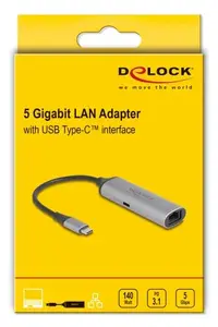DELOCK 81591 USB Type-C хаб с RJ-45 2.5/5 Гбит/с Ethernet и USB Type-C Power Delivery 140 Вт, алюминий, антрацит/чёрный