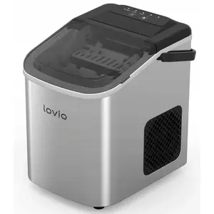 Galda ledus veidotājs Lovio LVIM001SL — kompakts pārnēsājams ledus aparāts, 1,1 L tvertne, 8–10 kg/24h, divi ledus izmēri, 9 gab. partijā