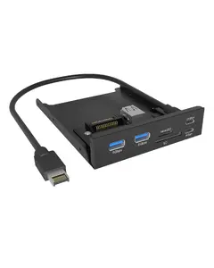 ICY BOX IB-HUB1419-i3 Front Panel Metal Black with USB Type-C and Type-A Hub and Card Reader for 3.5 Inch Bay