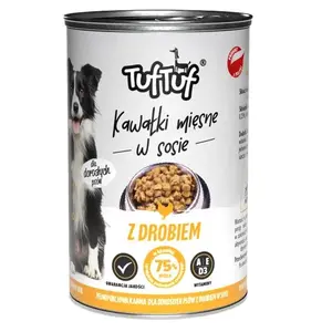 Консервы для собак TufTuf Meaty chunks с птицей 1,25 кг — полнорационный корм для взрослых, 7% белка, 81,5% влажность