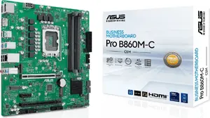 ASUS PRO B860M-C-CSM Micro ATX Mātesplate ar Intel B860 mikroshēmu komplektu, LGA 1851 ligzdu, DDR5 atmiņas atbalstu un Gigabit Ethernet