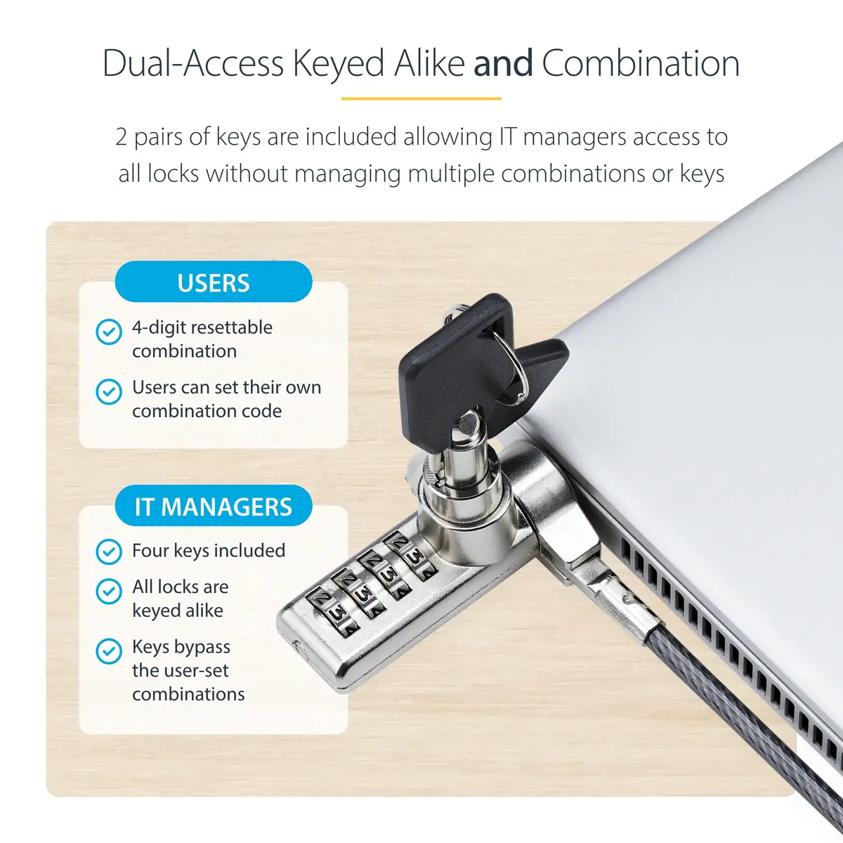 StarTech DUALKA10-LAPTOP-LOCK Klēpjdatoru drošības slēdzene Photo 12