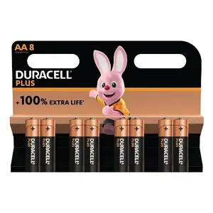 Single-use Alkaline Battery Duracell Plus AA 1.5 V, 50 mm × 1.4 cm, pack of 8