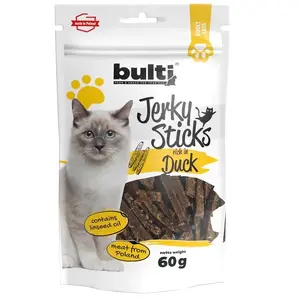 Cat treats BULT Jerky sticks rich in duck 60 g — hypoallergenic soft snack, protein 45%, fat 22.9%, moisture 10%
