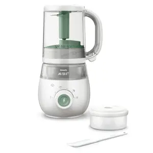 4‑1 tvaika blenderis Philips AVENT SCF885 — kopējā ietilpība 1 l, bļodas tilpums 0,24 l, 400 W, zaļi/balts