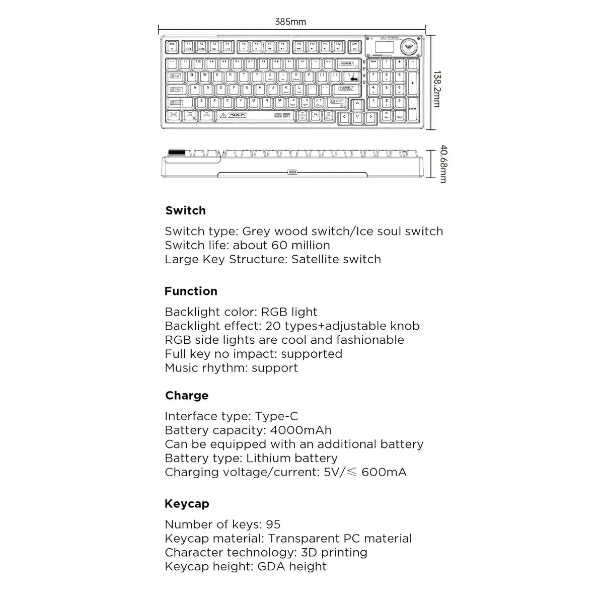 AULA F98 Pro mechanical wireless keyboard Photo 10