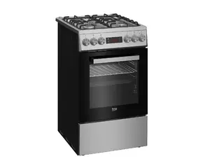 Brīvstāvoša plīts Beko FSM52321DXDT ar gāzes virsmu un elektrisko cepeškrāsni 60 L nerūsējošais tērauds melns A klase