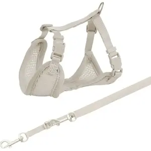 Puppy Soft Harness with Leash Trixie Junior 26–34 cm neck/chest, 10 mm width, 2.00 m leash, light grey
