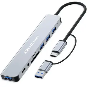 QOLTEC USB-C hub 4x USB + SD/TF card reader model 53794