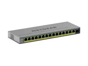 Pārvaldāms L2/L3 Gigabit PoE komutators Netgear GS116EPP — 16x RJ‑45 10/100/1000, 1x SFP, 8000 MAC, pelēks