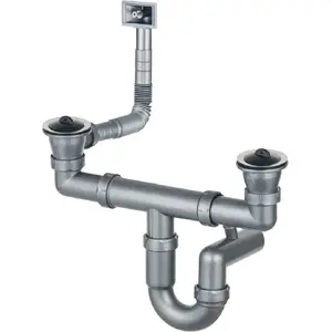 Siphon for 2-bowl steel sink, deante model ZXY_9924, 2" drain connection