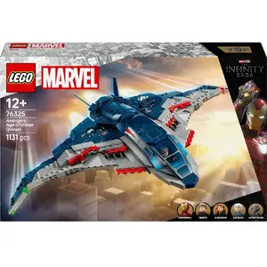 LEGO Quinjet construction set 76325 — Marvel, 1131 pieces, 5 minifigures, for ages 12+, 280×450×300 mm
