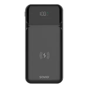 Portable charger SAVIO BA-09 — 37 mAh, LiPo, USB-C ×2 + USB-A, Power Delivery, wireless charging, hexagonal, black