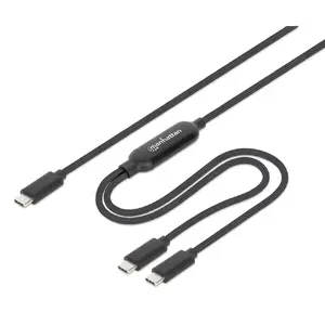 Кабель для зарядки Manhattan Dual USB-C — USB-C 100Вт умный разветвитель питания штекер-два штекера в оплетке черный