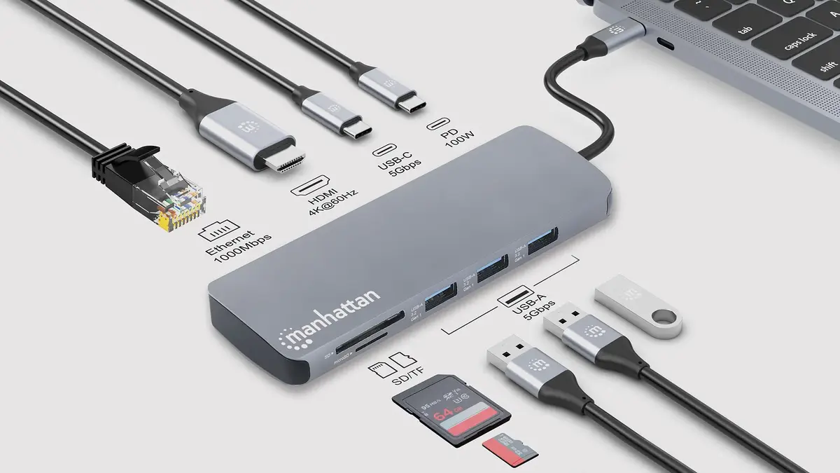 Док-станция Manhattan USB-C с кардридером и 7 портами Photo 7