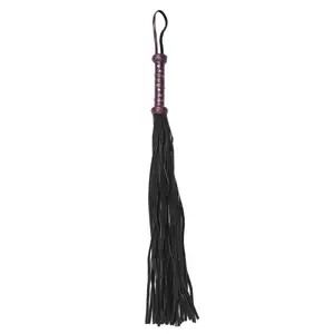 Flogger whip Bad Kitty 24937723001 — leather-handled, 65 cm total length, velour fronds, adjustable woven handle