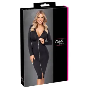 Платье cottelli collection Zip S Black — длинный рукав, длина до колена, передняя двусторонняя молния, размер S, 90% полиэстер 10% спандекс