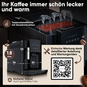 Fully automatic coffee machine ProfiCook PCKAV1281 with integrated grinder, 1.8 L water tank, 20 bar pump