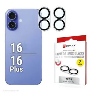 e.v.i. tempered glass screen protector for iPhone 16 / 16 Plus / 17 — DISPLEX CAMGLASS ALL‑IN‑ONE