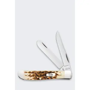 Case Mini Trapper Pocket Knife 00013 Stainless Steel Amber Bone Handle
